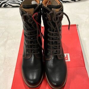 Pikolinos NEW Women's Black and Tan Lace-Up Boots 41 San Sebastián W1T-8812 BLK